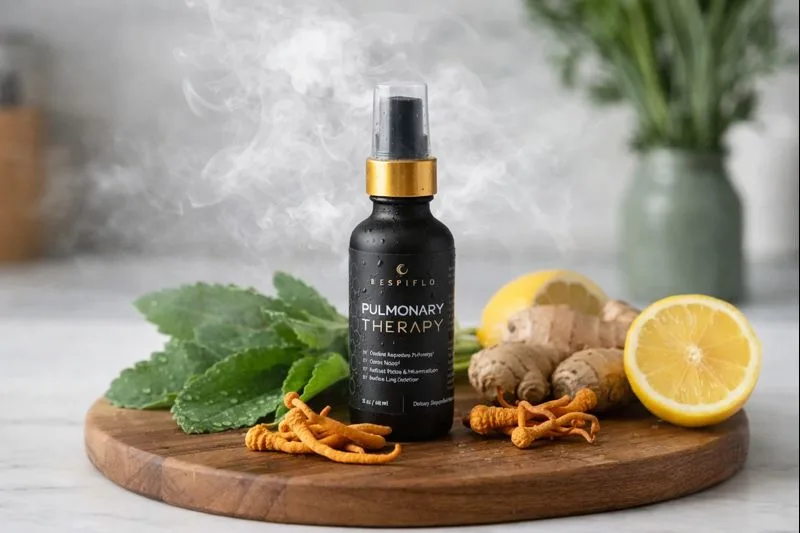 Respiflo Pulmonary Therapy Natural Ingredients — Mullein, Ginger Root, Bromelain, Lemon Peel, Cordyceps — Lung Synergy Formula